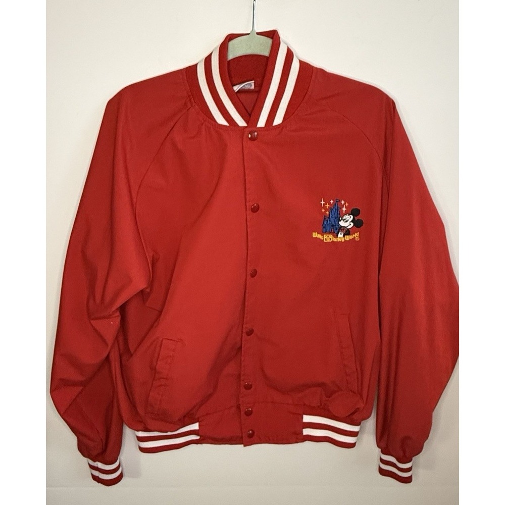 Walt Disney World Vintage Bomber Jacket Women's Large Red Lightweight Made USA
